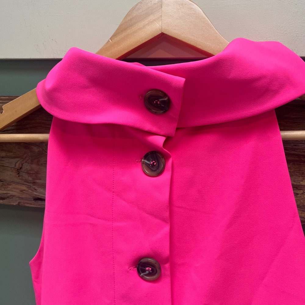 Sail to Sable STS Neon Pink Sleeveless High Neck Button Back Shift Dress Small - Picture 5 of 5